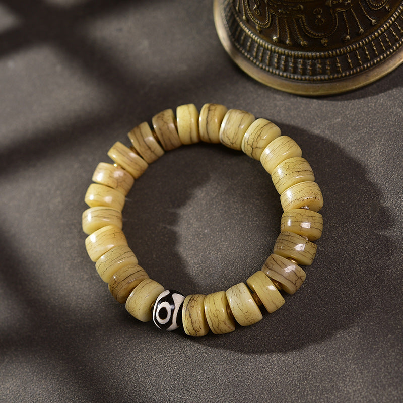 EverestArtstudios Camel Bone Sculpted Bead Dzi-Style Charm Bracelet