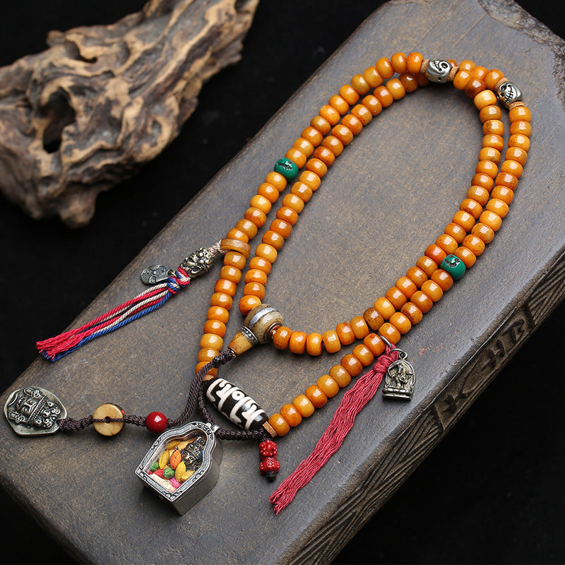 Tibetan return yak bone bucket beads 108 Buddha beads Tibetan cultural play multi-circle bracelet retro ethnic style sweater chain