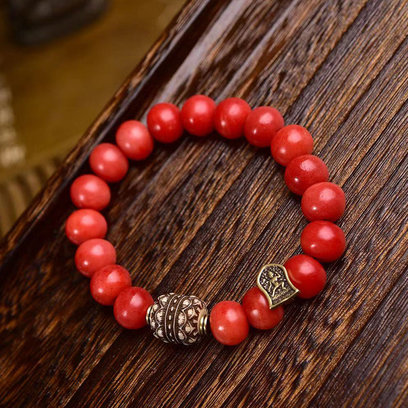 EverestArtstudios Camel Bone Crimson Rounded Bead Bracelet