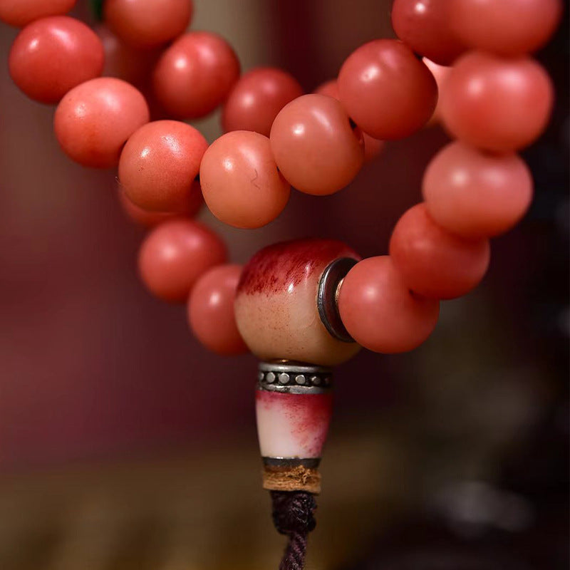EverestArtstudios Natural Full-Blood Camel Bone 108-Bead Mala with Glass and Bone Guru Bead