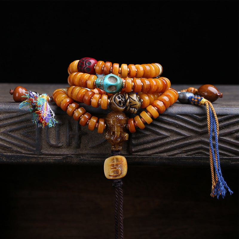 Tibetan return yak bone plate beads 108 Buddha beads rosary beads camel bone elephant god tee glazed purple gold mouse accessories