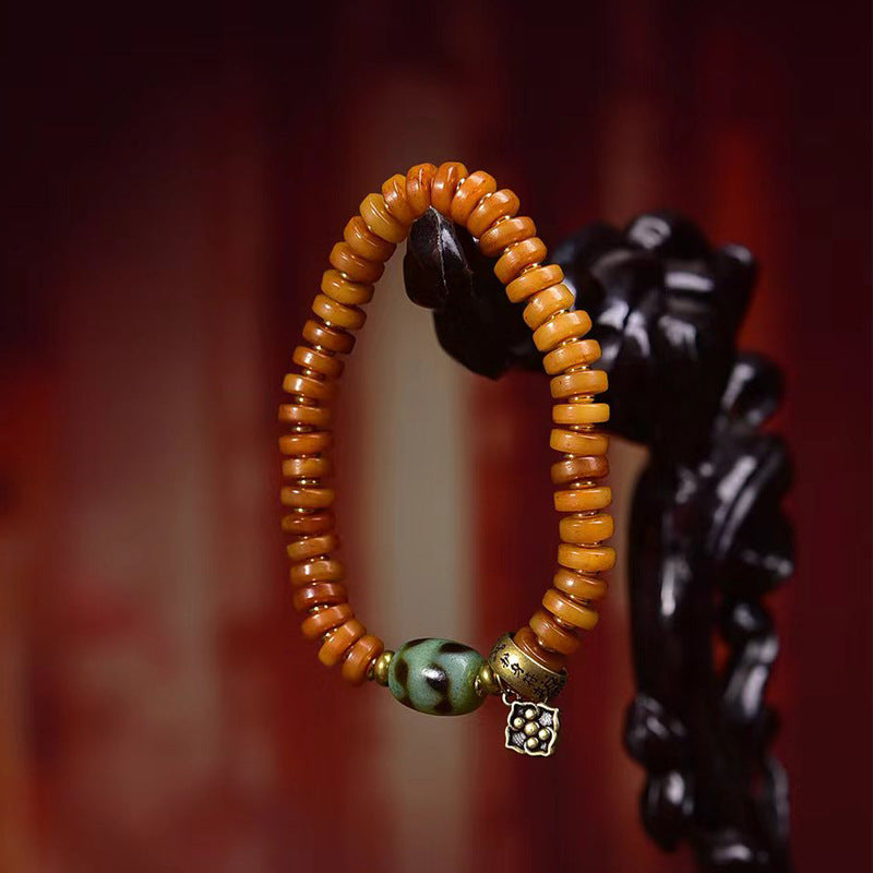 EverestArtstudios Bone Disc Bead Agate Dzi-Style Bracelet