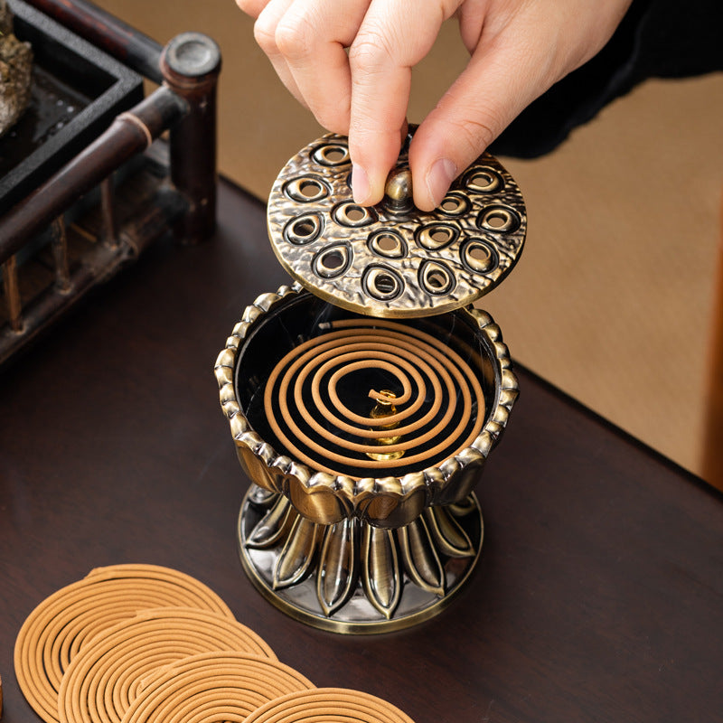 Baolian lantern lotus Zen copper alloy antique plate incense burner household indoor sandalwood aromatherapy stove plate incense burner ornament