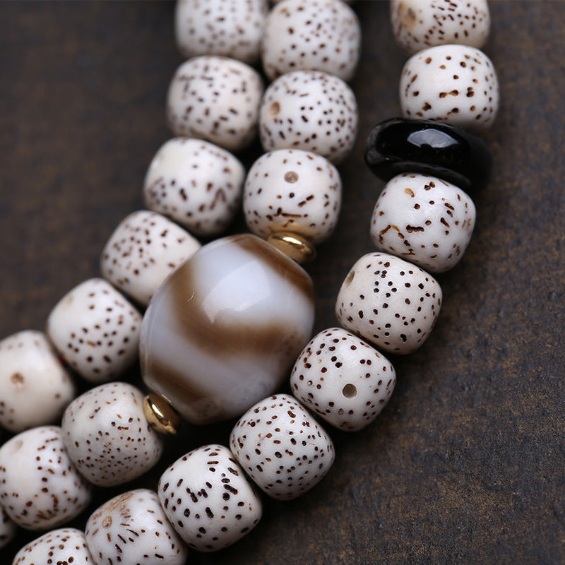 Natural Hainan Xingyue Bodhi Seed 108 Buddha Beads Barrel Beads Agate Tiger Teeth Dzi Beads White Crystal Gawu Box Accessories