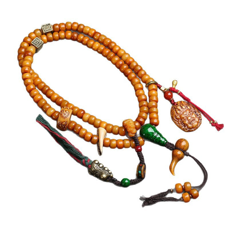 Tibetan return yak bone bucket beads 108 Buddha beads Tibetan cultural play multi-circle bracelet retro ethnic style sweater chain