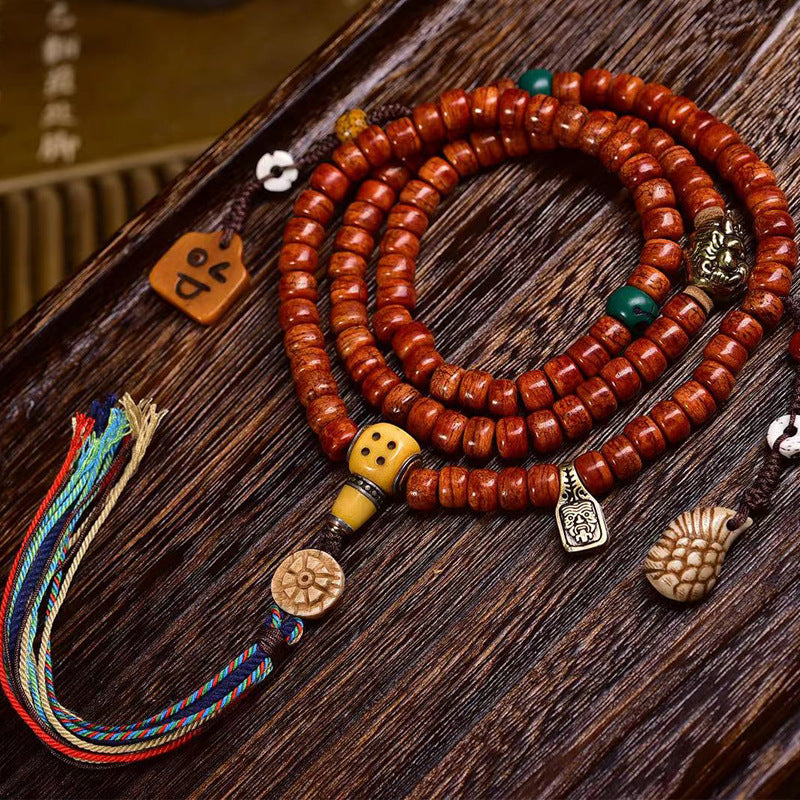 EverestArtstudios Tibetan Vintage Camel Bone 108-Bead Mala with Zaki Lhamo Clip