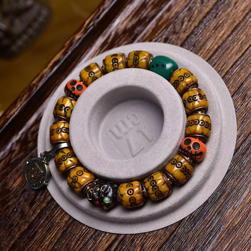 EverestArtstudios Yak Bone Carved Inlay Bead Bracelet
