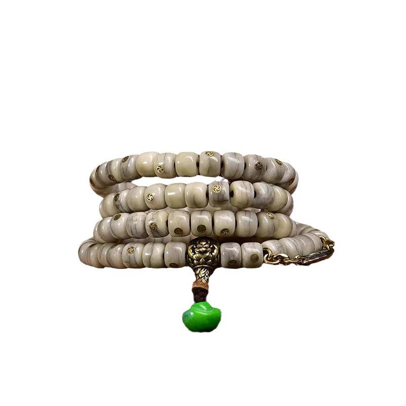 EverestArtstudios Vintage Yak Bone Antique Copper Auspicious Wan 108-Bead Mala