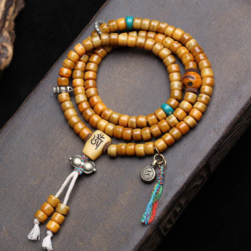 Tibetan return yak bone bucket beads 108 Buddha beads plate play beaded agate line beads dzi beads copper Gawu box accessories