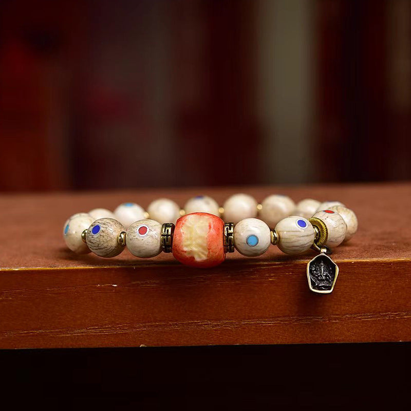 EverestArtstudios Multicolor Inlay Agate Dzi-Style Bead Bracelet