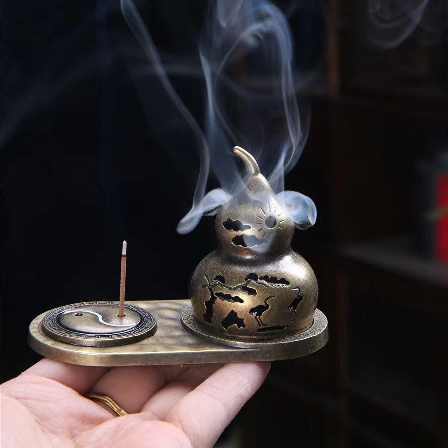 Bagua gourd alloy incense burner small auspicious cloud sticky powder agarwood sandalwood plate two instruments tai chi line incense insert tea ceremony ornament