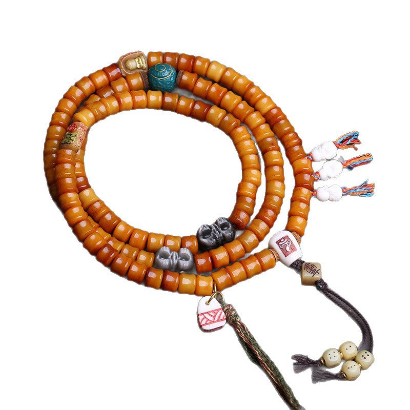 Tibetan return yak bone carving bamboo 108 Buddha beads plate playing beaded obsidian deer bone tee accessories