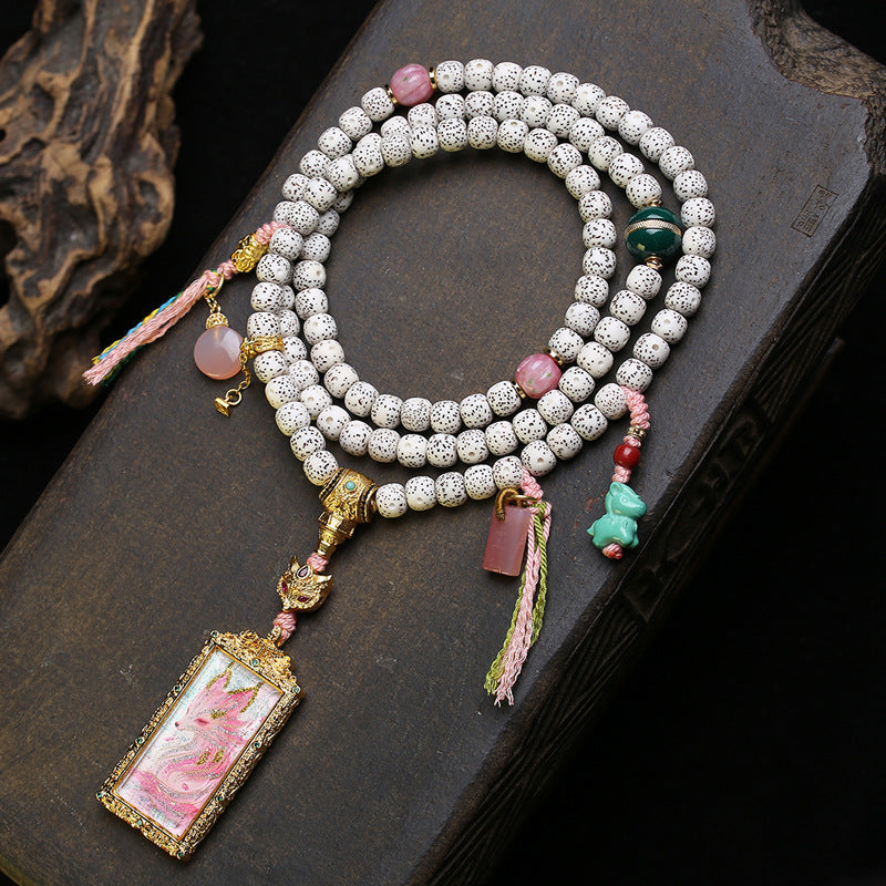 Tibetan Wenwan Nine-tailed Fox Thangka Pendant Neck Hanging Glazed Agate Accessories Natural Star Moon Bodhi 108 Buddha Beads