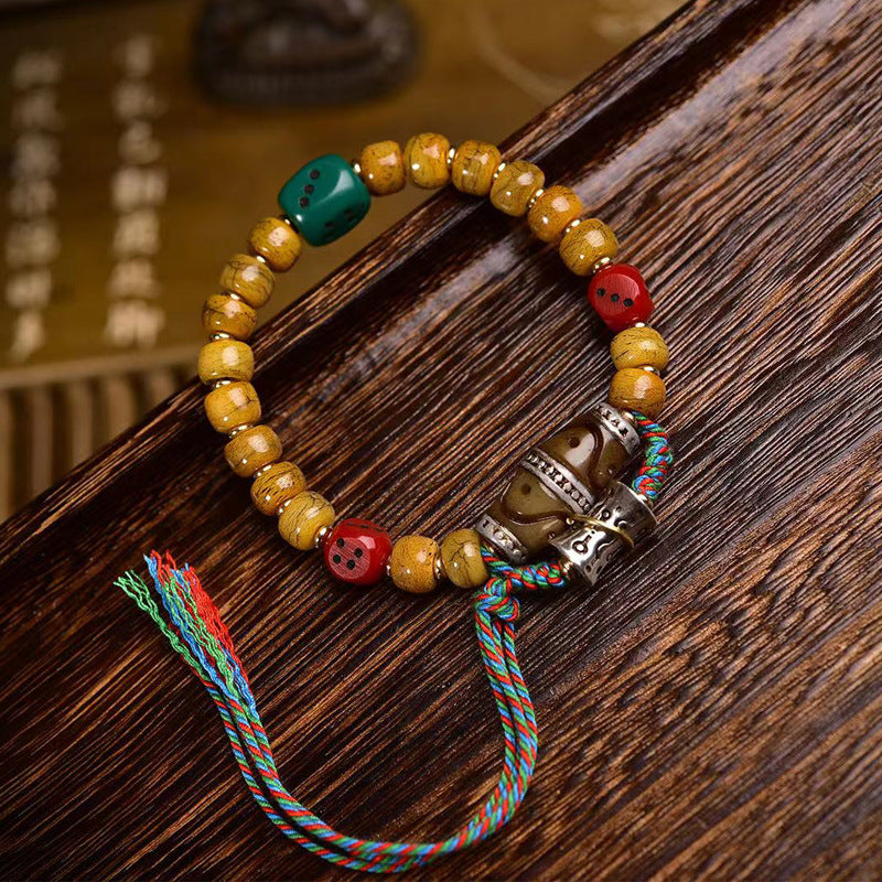 EverestArtstudios Camel Bone Agate Dzi-Style Dice Accent Bracelet