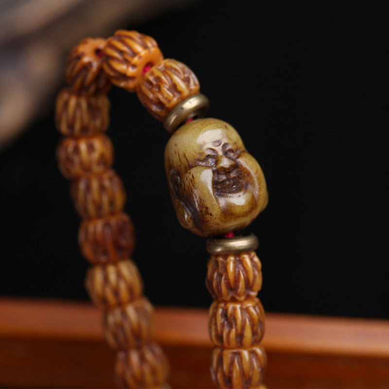 EverestArtstudios Carved Yak Bone 108-Bead Mala with Camel Bone and Sandalwood Accents