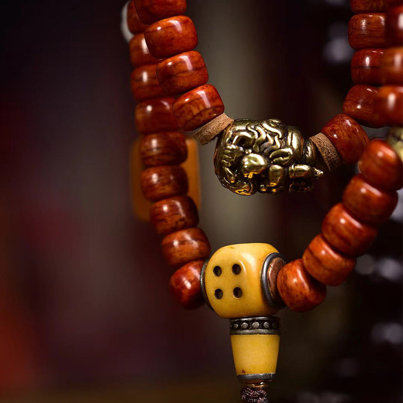 EverestArtstudios Tibetan Vintage Camel Bone 108-Bead Mala with Zaki Lhamo Clip