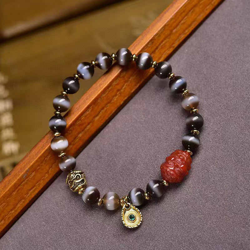 EverestArtstudios Etched Line Bead Agate Accent Bracelet