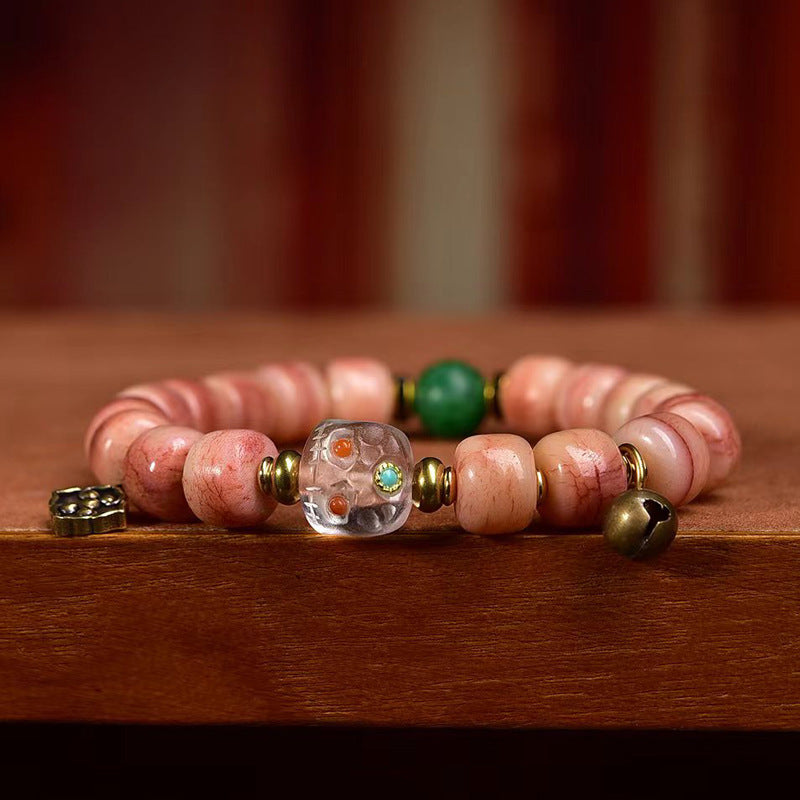 EverestArtstudios Camel Bone Blush Barrel Bead Crystal Accent Bracelet