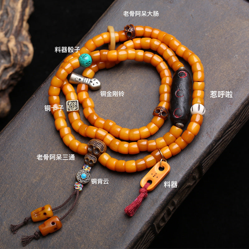 Tibetan return bone 108 Buddha beads, rosary beads, large intestine beads, multi-ring bracelet, yak bone, Dumby tee, feeder accessories.