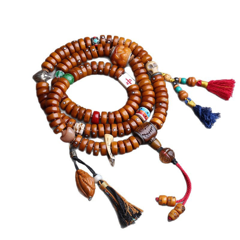 108 Buddha beads, handmade copper inlaid yak bone, Dumby tee swallowing glazed accessories.