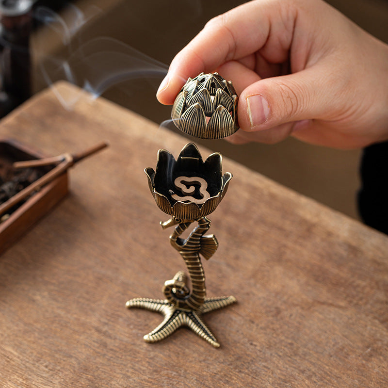 Creative lotus incense burner sandalwood small auspicious cloud aromatherapy burner hippocampus lotus incense burner tea ceremony tabletop ornament plate incense burner