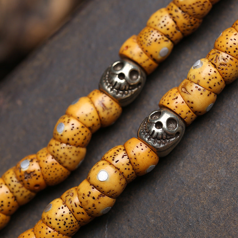 Natural opening old material Xingyue Bodhi large intestine beads 108 Buddha beads rosary beads return bone copper waist beads tee accessories