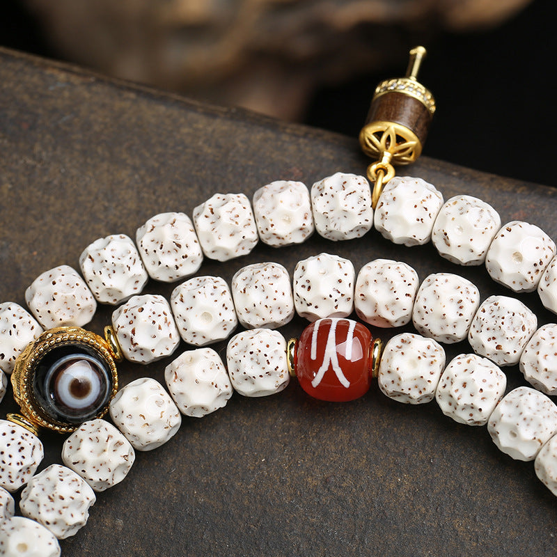 Natural Star Moon Bodhi Son Seiko Seiko Carving Phaseless 108 Buddha Beads Shrinking Ring Bracelet Agate Inlaid Dzi Beads Accessories