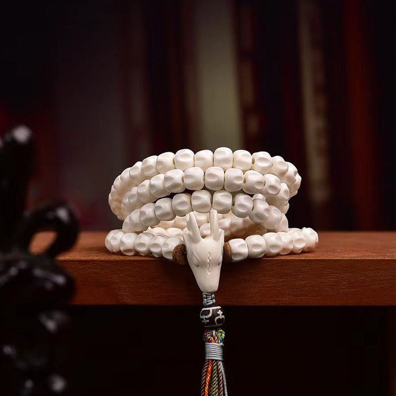 EverestArtstudios Natural Antler and Passion Seed 108-Bead Tibetan Mala Necklace