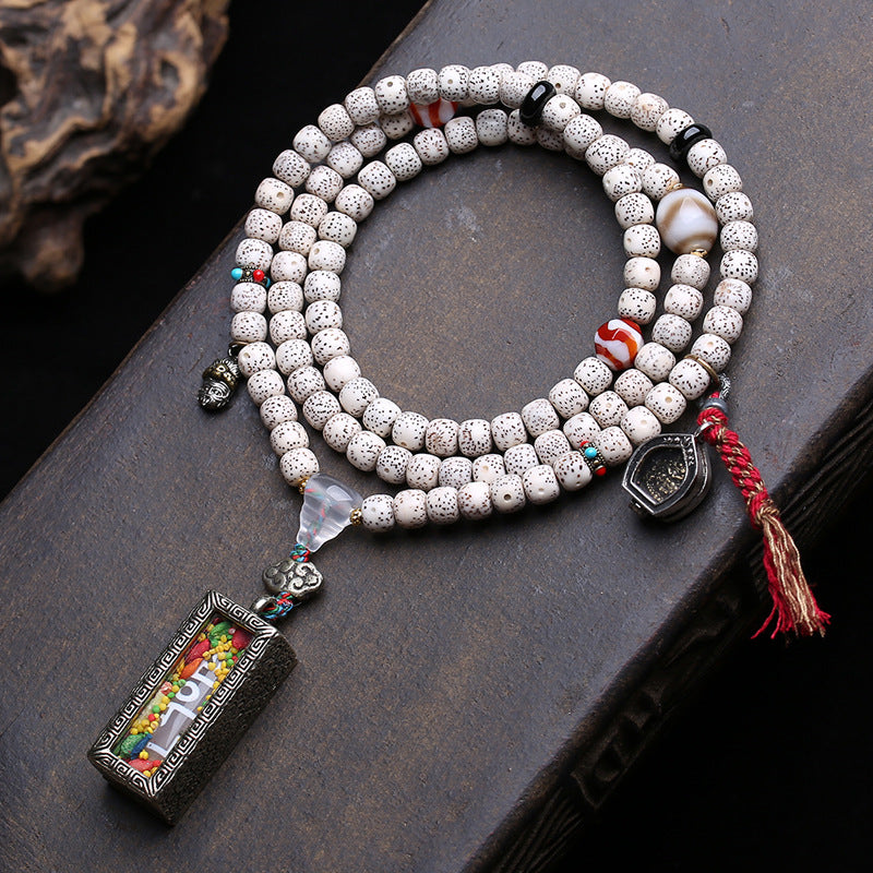 Natural Hainan Xingyue Bodhi Seed 108 Buddha Beads Barrel Beads Agate Tiger Teeth Dzi Beads White Crystal Gawu Box Accessories