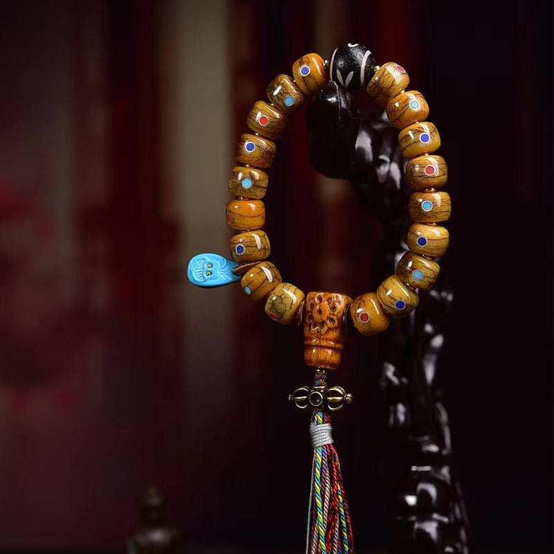 EverestArtstudios Yak Bone Multicolor Inlay Bead Bracelet
