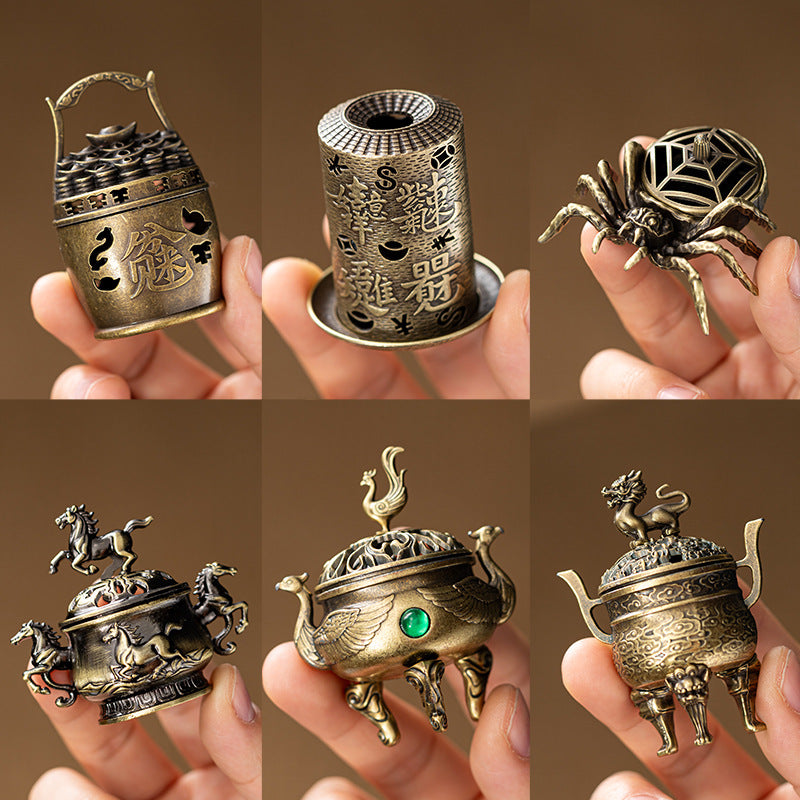 Cross-border explosive alloy creative small incense burner, auspicious cloud disk incense burner, incense road ornament, unicorn elephant tiger three-legged tripod burner