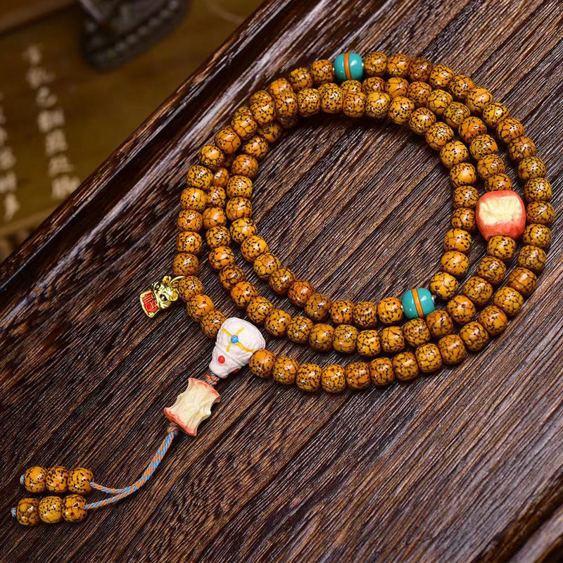 EverestArtstudios Natural Aged Crackled Hainan Xingyue Bodhi 108-Bead Mala