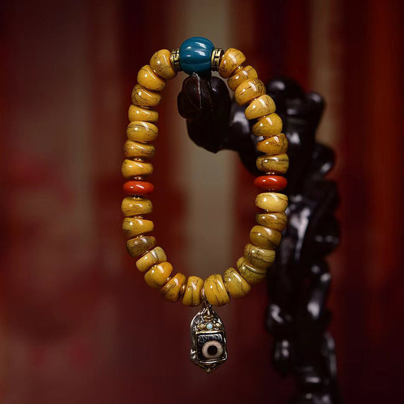 EverestArtstudios Yak Bone Sculpted Bead Agate Accent Bracelet