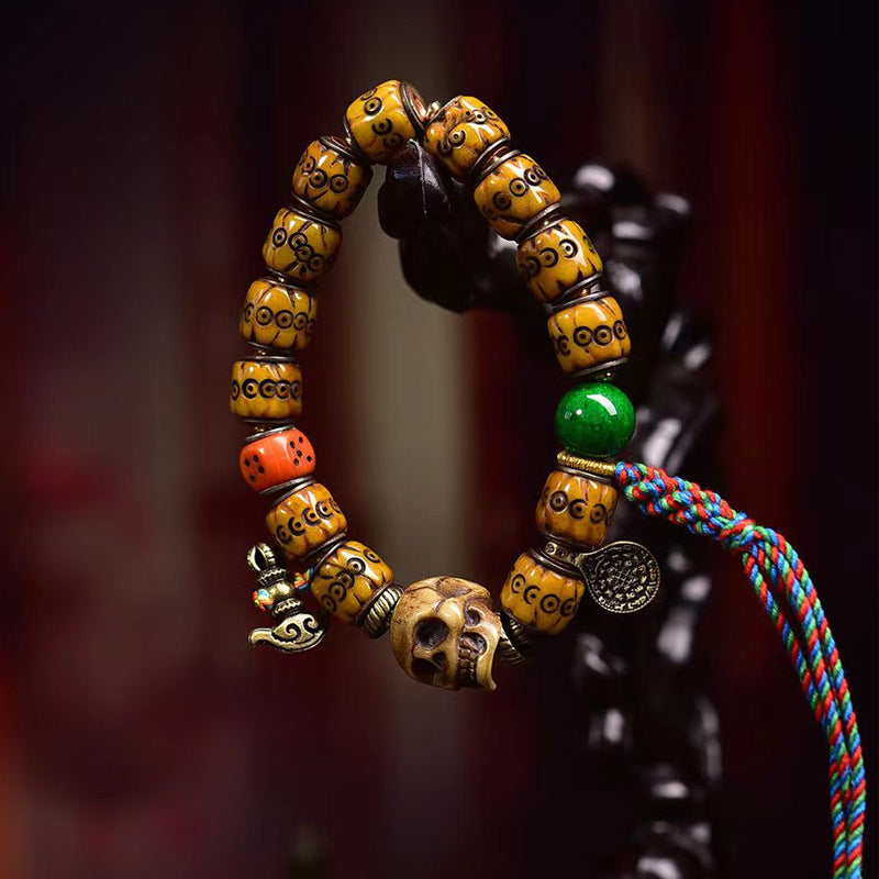 EverestArtstudios Yak Bone Carved Inlay Bead Bracelet