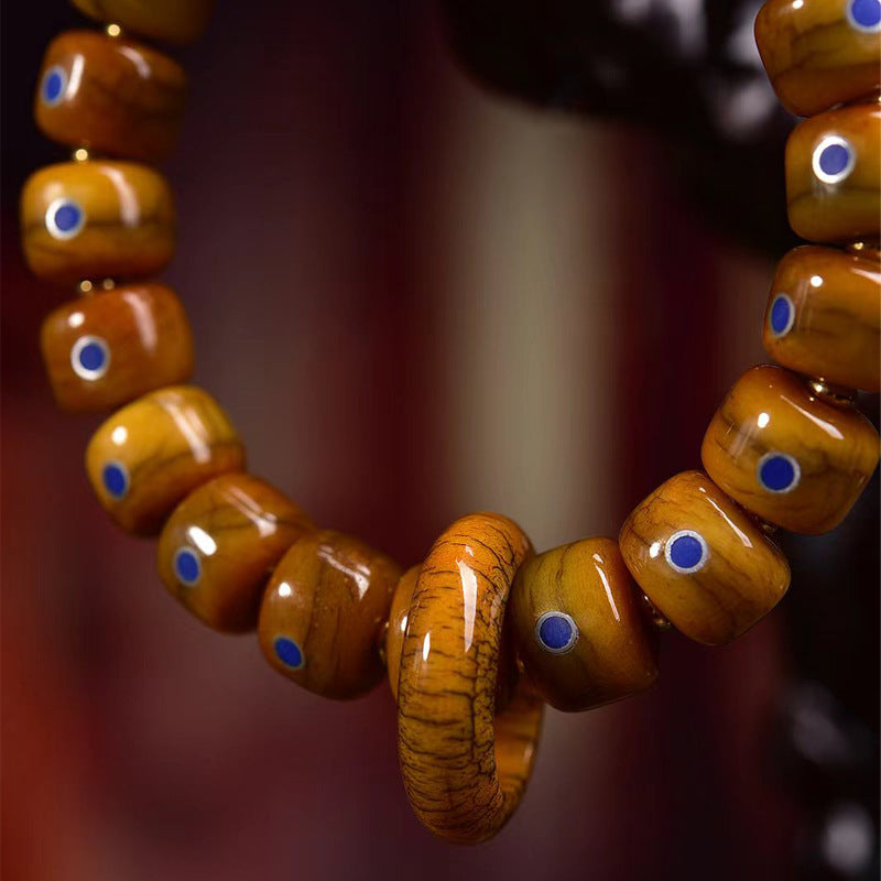 EverestArtstudios Bone Barrel Bead Lapis Inlay Bracelet