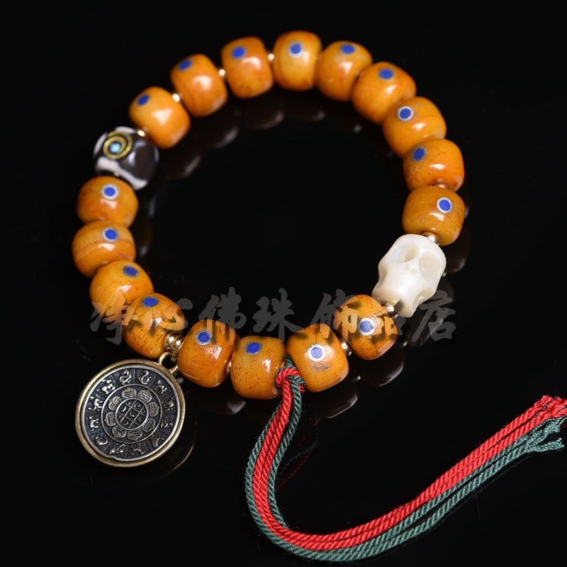 EverestArtstudios Bone Inlaid Bead Agate Dzi-Style Charm Bracelet