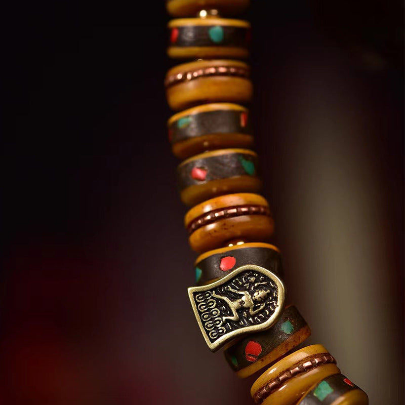 EverestArtstudios Camel Bone Disc Bead Copper Inlay Bracelet