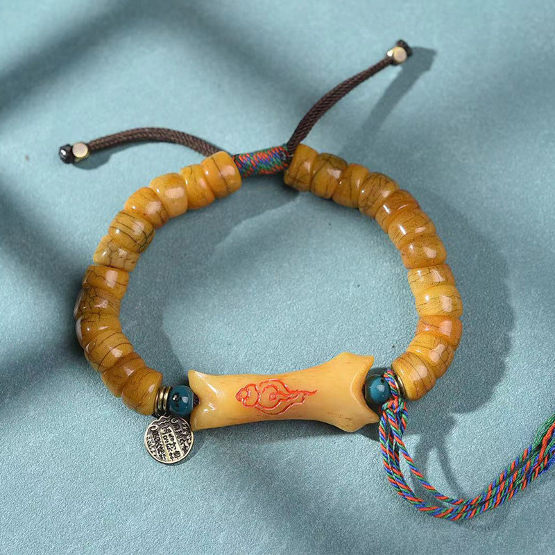 EverestArtstudios Camel Bone Sculpted Bead Adjustable Bracelet