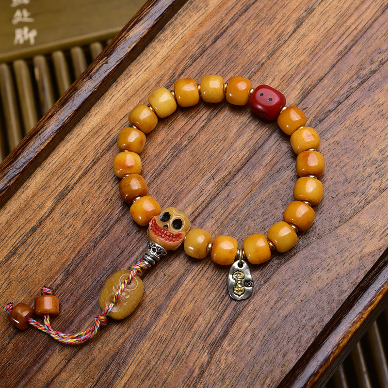 EverestArtstudios Yak Bone Barrel Bead Guanyin Charm Bracelet