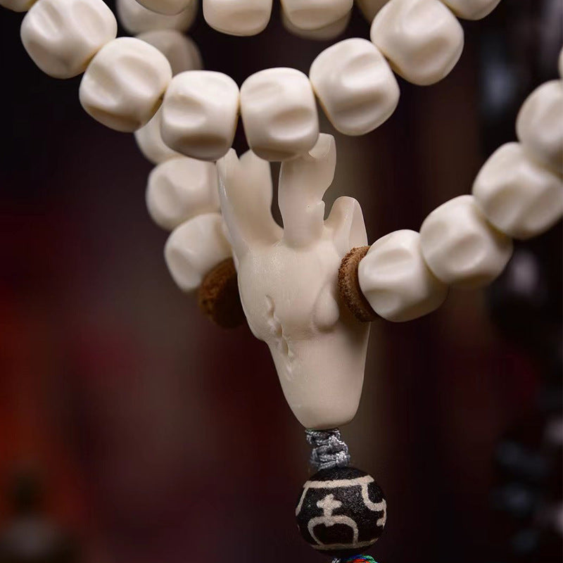 EverestArtstudios Natural Antler and Passion Seed 108-Bead Tibetan Mala Necklace