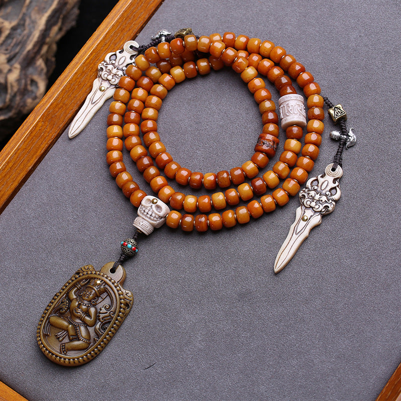 Tibetan return yak bone bucket beads 108 Buddha beads rosary beads engraving diamond yoga mother pendant camel bone accessories