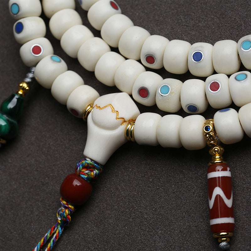 Natural deer bone inlaid Duobao swastika bucket beads 108 Buddha beads multi-ring bracelet agate coconut pedicle accessories Wenwan