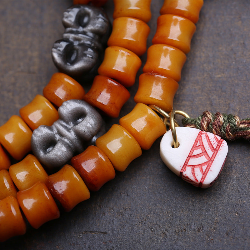Tibetan return yak bone carving bamboo 108 Buddha beads plate playing beaded obsidian deer bone tee accessories