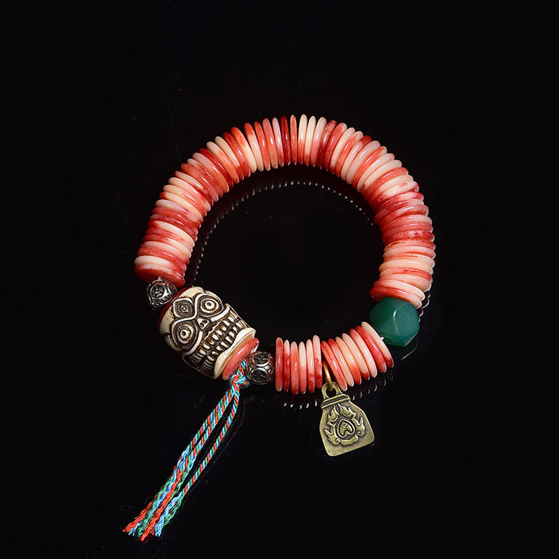 EverestArtstudios Camel Bone Disc Bead Tassel Bracelet