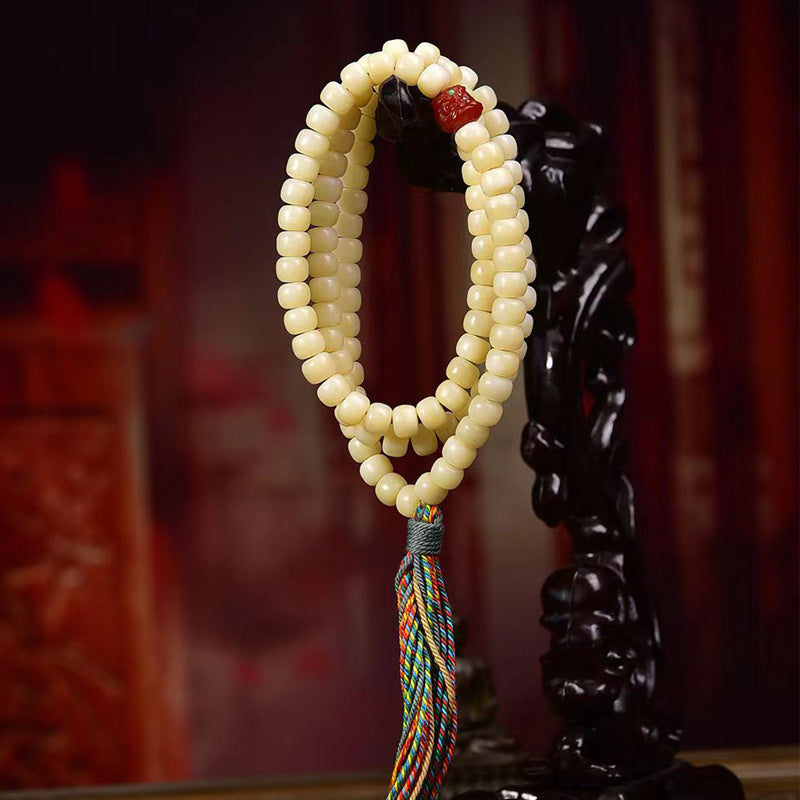 EverestArtstudios Natural Golden-Yellow Camel Bone Barrel-Bead 108-Bead Mala