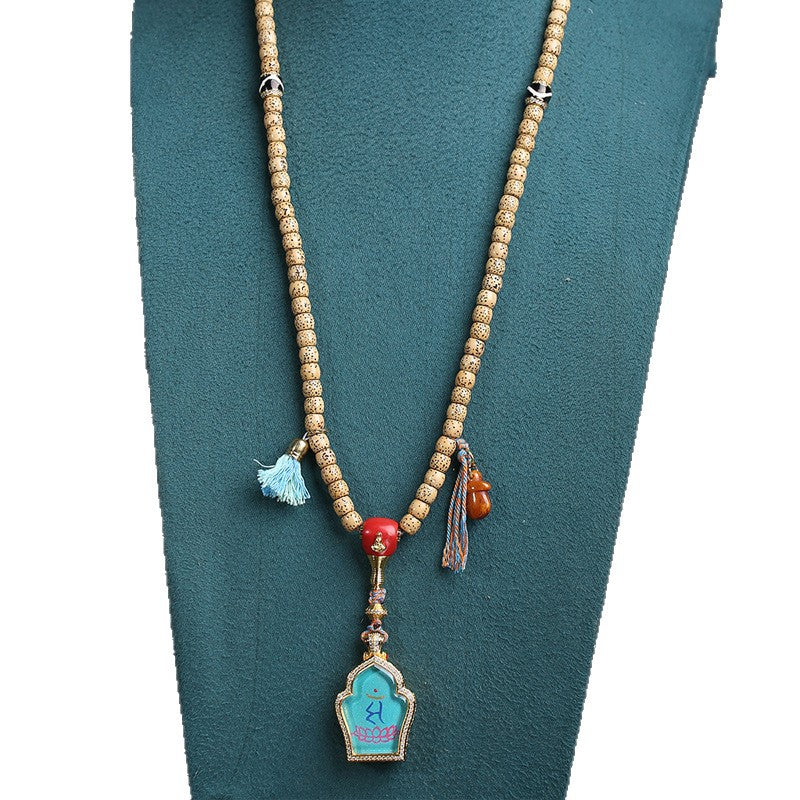 Tibetan Wenwan Seed Character Manjushri Bodhisattva Thangka Pendant Sweater Chain Natural Star Moon Bodhi Son 108 Buddha Beads