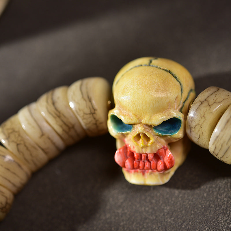 EverestArtstudios Camel Bone Sculpted Bead Dzi-Style Charm Bracelet