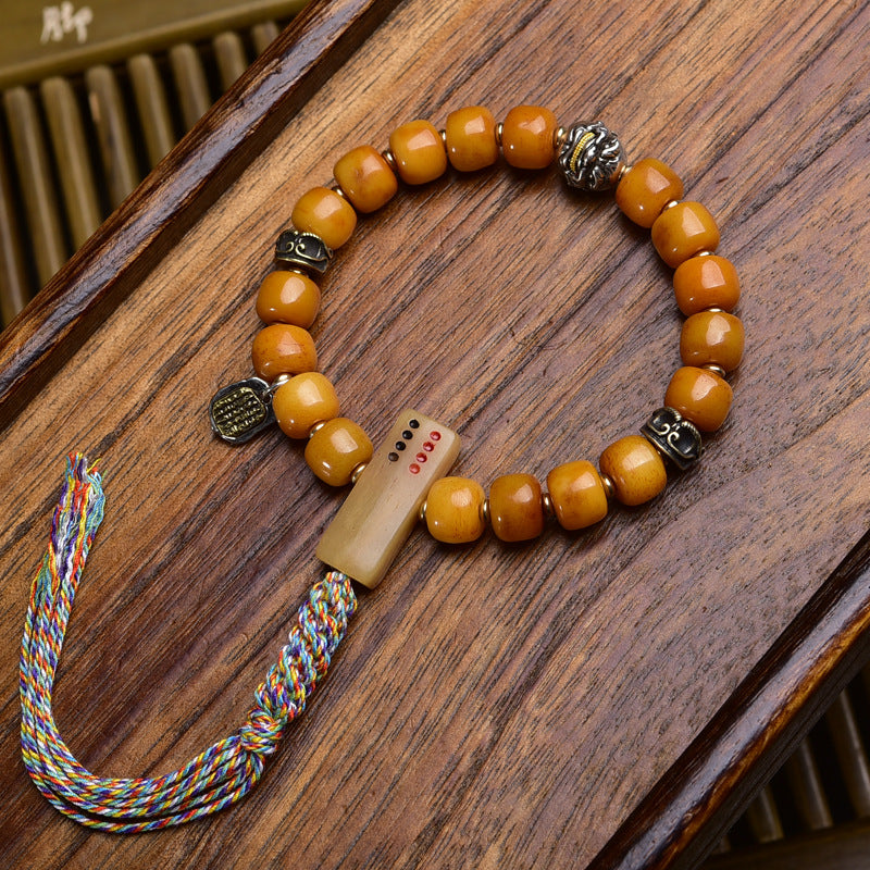 EverestArtstudios Yak Bone Barrel Bead Guanyin Charm Bracelet