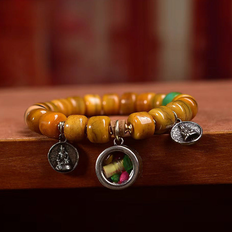 EverestArtstudios Bone Agate Dzi-Style Fox Accent Bracelet