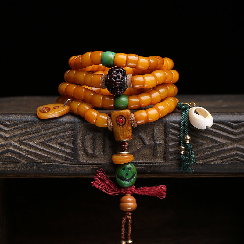 Tibetan returned yak bone large intestine beads 108 Buddha beads copper inlaid Vajra Bodhi camel bone tee accessories